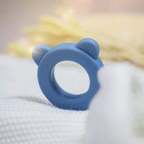 P&M Beary Szilikon rágóka csörgővel Petrol Blue 0m+