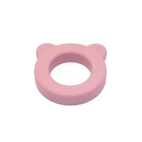 P&M Beary Szilikon rágóka csörgővel Dusty Rose 0m+