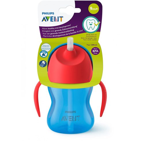 Philips Avent 9+ Bendy Szívószálas itató pohár 200ml
 - kék 