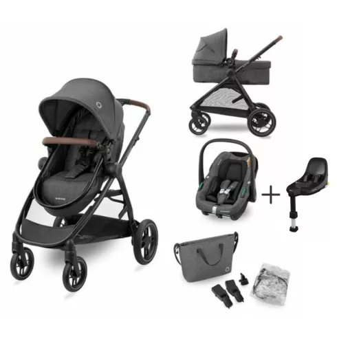 Maxi-Cosi Zelia S Trio babakocsi szett + FamilyFix S ISOFIX talppal - Dark Grey