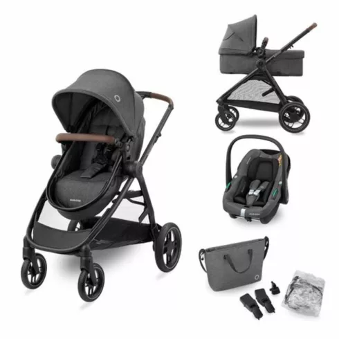 Maxi-Cosi Zelia S Trio babakocsi szett + FamilyFix S ISOFIX talppal - Dark Grey