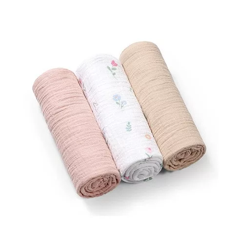 BabyOno Extra puha textil pelenka  3 db gyűrt muszlin - puderrózsaszín