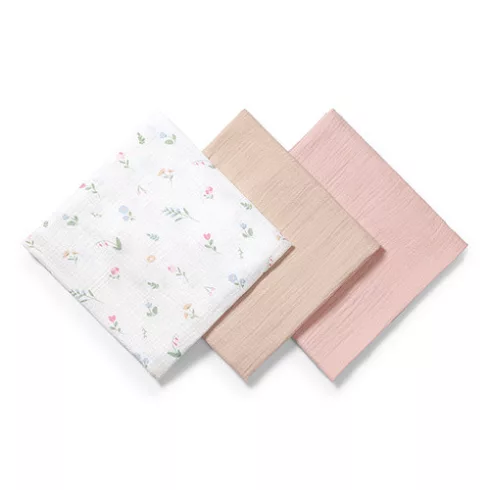 BabyOno Extra puha textil pelenka  3 db gyűrt muszlin - puderrózsaszín