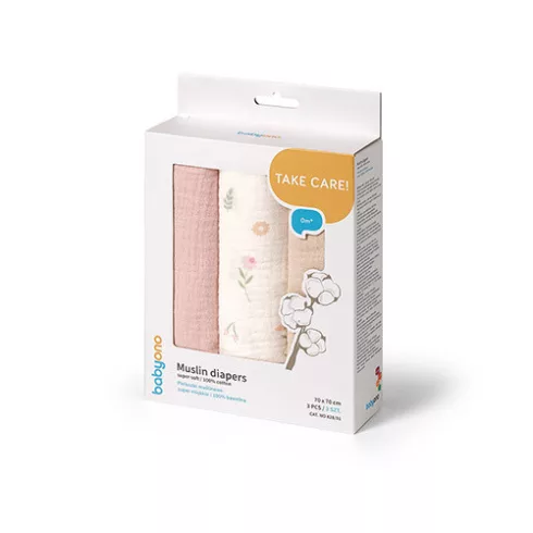 BabyOno Extra puha textil pelenka  3 db gyűrt muszlin - puderrózsaszín