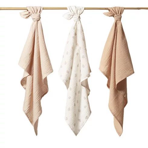 BabyOno Extra puha textil pelenka  3 db gyűrt muszlin - bézs