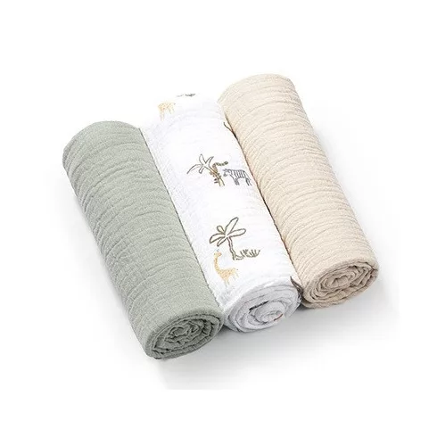 BabyOno Extra puha textil pelenka  3 db gyűrt muszlin - zöld