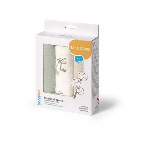 BabyOno Extra puha textil pelenka  3 db gyűrt muszlin - zöld