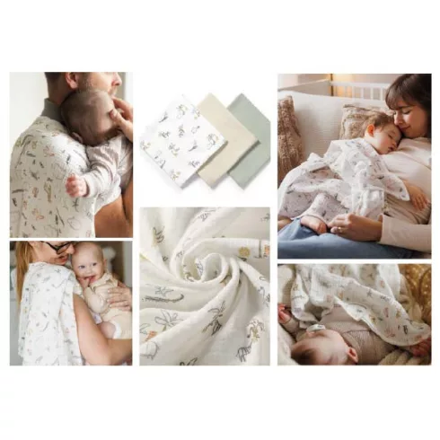 BabyOno Extra puha textil pelenka  3 db gyűrt muszlin - zöld