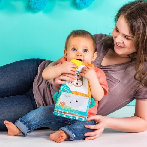 Bright Starts rágóka és könyv, 3 hó+ Oroszlán