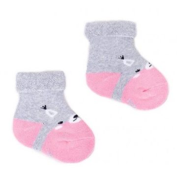 Yo! Baby frottír zokni 0-3 hó - szürke/rózsaszín maci
