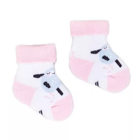 Yo! Baby frottír zokni 3-6 hó - fehér/rózsaszín  bárány