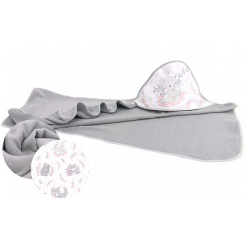 Baby Shop kapucnis fürdőlepedő 100*100 cm - Lulu szürke/rózsaszín