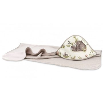   Baby Shop kapucnis fürdőlepedő 100*100 cm - erdei barátok natúr/bézs
