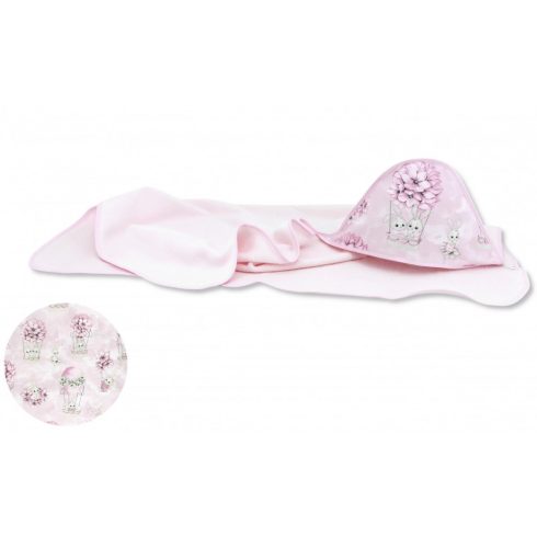 Baby Shop kapucnis fürdőlepedő 100*100 cm - rózsaszín virágos nyuszi  