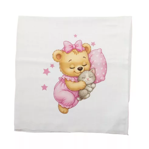 Textil tetra kifogó rózsaszín Maci mintával 140*140 cm 