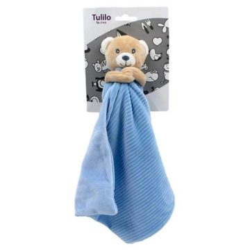 Tulilo puha plüss alvókendő - maci kék kendővel