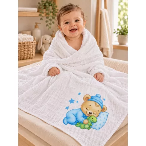 Textil tetra kifogó kék Maci mintával 140*140 cm 