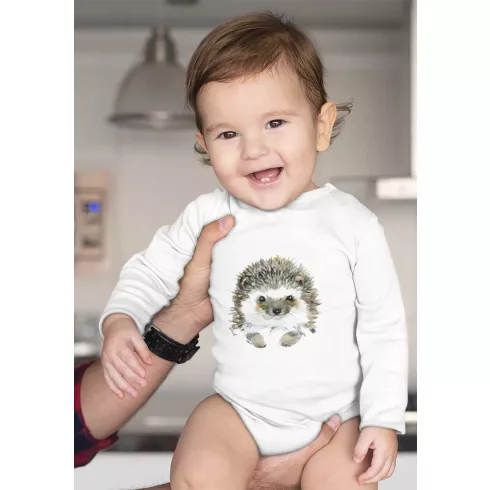 Hosszú ujjú baba body állatos mintával (56) - Süni  