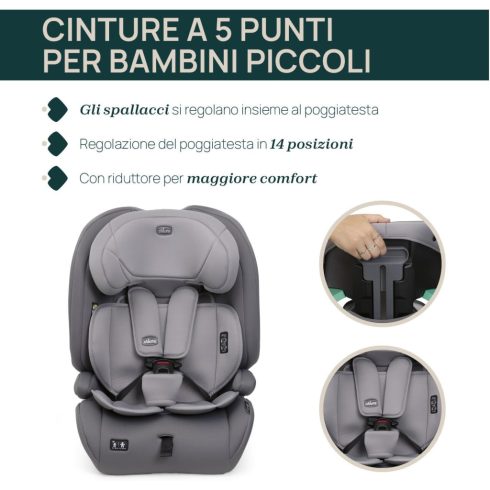 Chicco Gro-Up biztonsági autósülés I-Size 76-150 cm Isofix-nélküli autókba - Stone