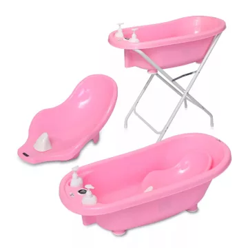   Lorelli kád leeresztő dugóval, babatartóval 88 cm + kádállvány -  Pink