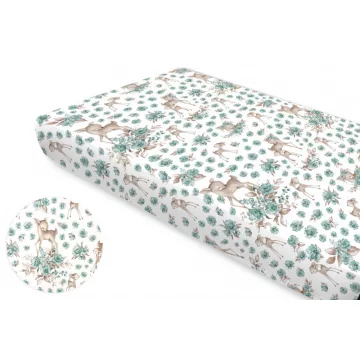 Baby Shop pamut,gumis lepedő 60*120 cm - menta őzike