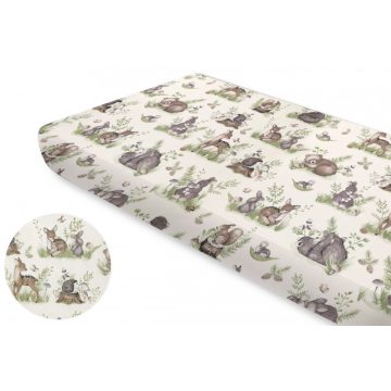   Baby Shop pamut,gumis lepedő 60*120 cm - Erdei barátok zöld