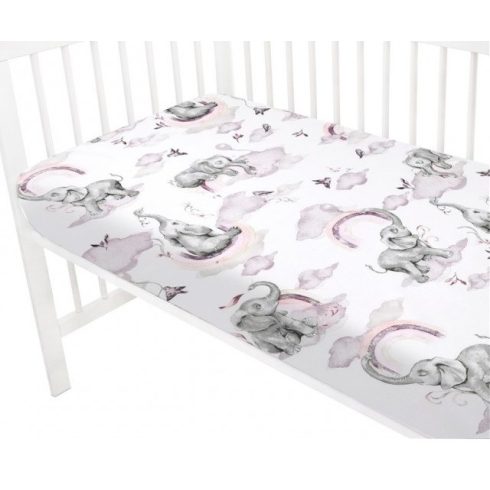 Baby Shop pamut,gumis lepedő 70*140 cm - Szivárványos elefánt rózsaszín 