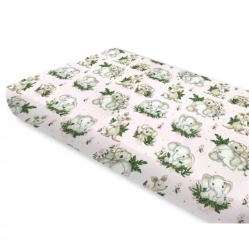   Baby Shop pamut,gumis lepedő 70*140 cm - Baba állatok rózsaszín 
