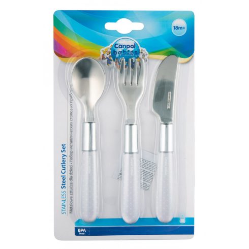 Canpol fém evőeszköz kanál, villa, kés 18hó+ szürke