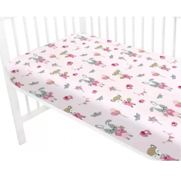   Baby Shop 60*120 cm pamut,gumis lepedő - rózsaszín róka és nyuszi 
