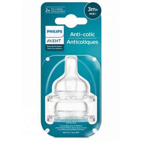 Avent  Anti-Colic szilikon etetőcumi közepes átfolyás 3hó+ 2 db