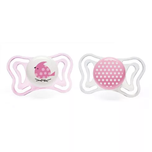 Chicco Physio Forma Light szilikon cumi 2 db, 2-6 hó rózsaszín kismadár/pöttyös
