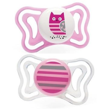   Chicco Physio Forma Light szilikon cumi 2 db, 6-16 hó rózsaszín bagoly/csíkos