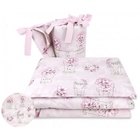 Baby Shop 4 részes babaágynemű - rózsaszín virágos nyuszi 