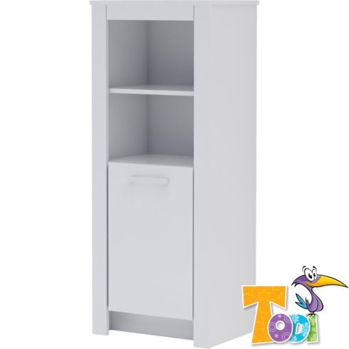 Todi White Bunny  keskeny nyitott +1 ajtós szekrény (140 cm magas) - erezett fehér /magasfényű fehér