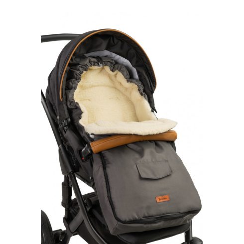 Gyapjú béléses bundazsák babakocsiba - grafitszürke