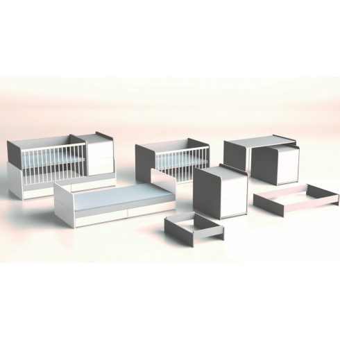 Faktum Alda Selyemszürke 5 az 1-ben kombi  babaágy  - Arctic szürke / selyemfényű fehér 