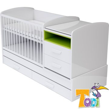   Todi Bianco kombi kiságy pelenkázó komóddal - bordázott fehér/zöld