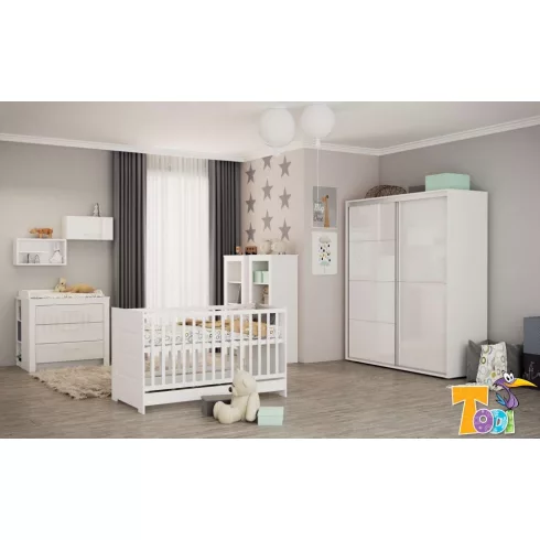 Todi White Bunny gardróbszekrény 140-es - erezett fehér /magasfényű fehér