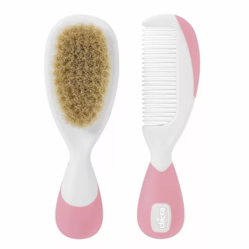 Chicco természetes sörtés hajkefe + fésű - rózsaszín