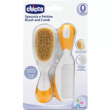 Chicco természetes sörtés hajkefe + fésű - narancs