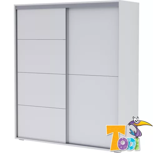 Todi White Bunny gardróbszekrény 180-as - erezett fehér /magasfényű fehér