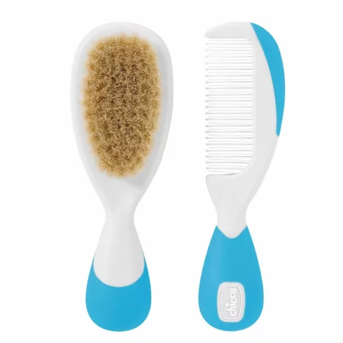 Chicco természetes sörtés hajkefe + fésű - kék