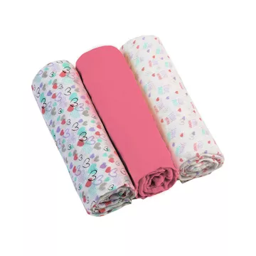   BabyOno 3 db-os színes,mintás textil pelenka - rózsaszín szívecske