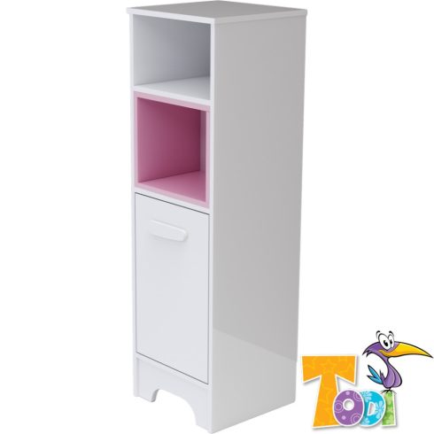 Todi Bianco keskeny nyitott polcos + 1 ajtós szekrény - bordázott fehér/pink