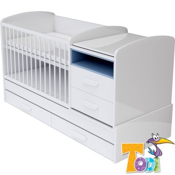   Todi Bianco kombi kiságy pelenkázó komóddal - bordázott fehér/kék