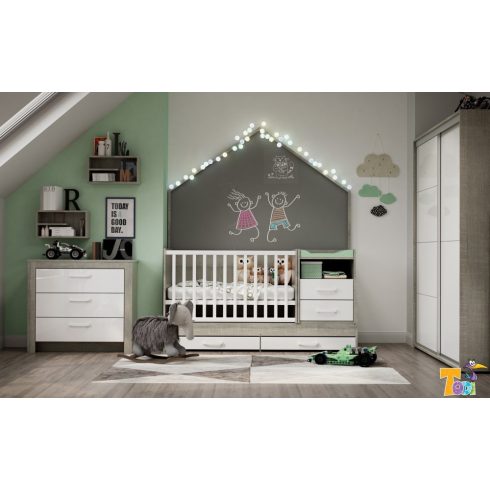 Todi Cube 2 babaszoba szürke osló tölgy – magasfényű jégfehér