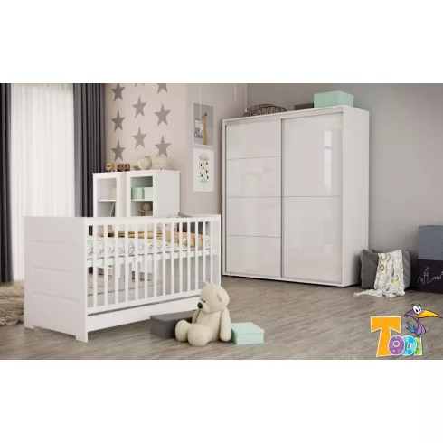 Todi White Bunny 70×140-es átalakítható babaágy - erezett fehér /magasfényű fehér