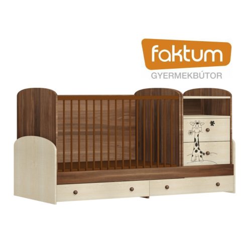 Faktum Makaó kombi kiságy pelenkázó komóddal szilva/ juhar - zsiráf 