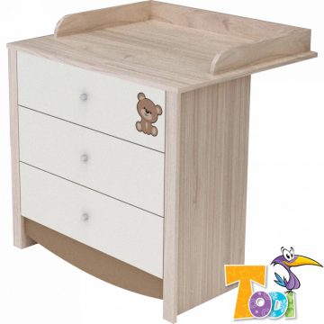   Todi Teddy 3 fiókos komód + pelenkázó toldalék 3 fiókos komódhoz - szil/cappuccino/vanília